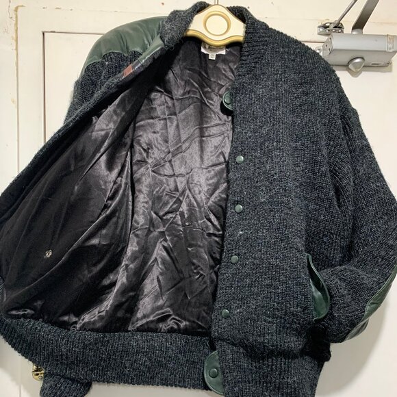 VINTAGE JEAN-MICHEL CROPSAL MONTREAL KNIT WOOL LEATHER BOMBER JACKETS SIZE XL - Picture 7 of 15
